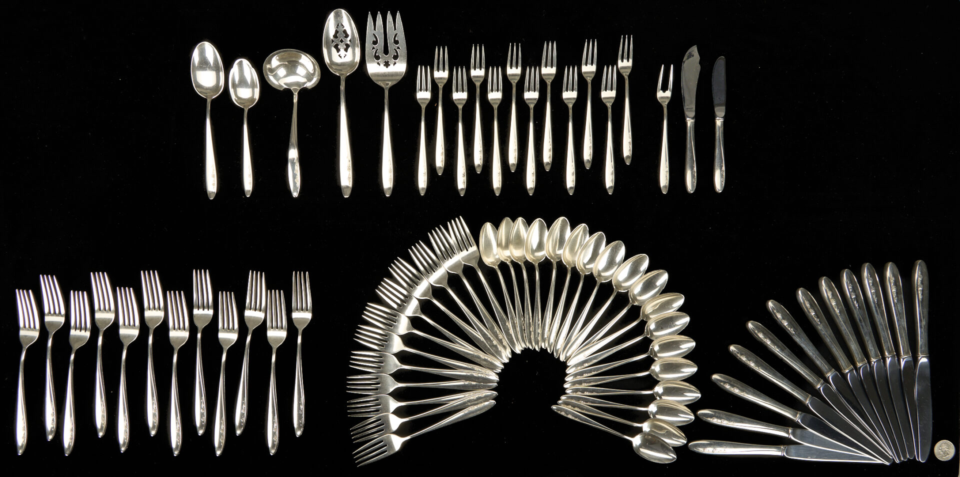 Lot 328: Lunt Spring Serenade Sterling Silver Flatware, 74 pcs