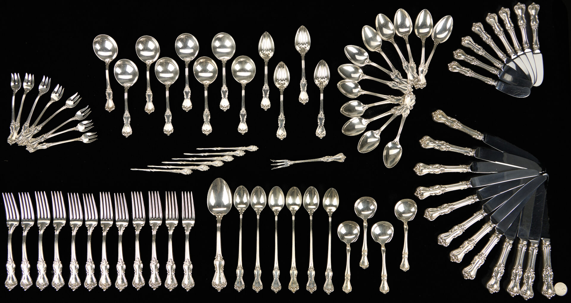 Lot 330: 76 Pcs. Reed & Barton Marlborough Sterling Silver Flatware Set