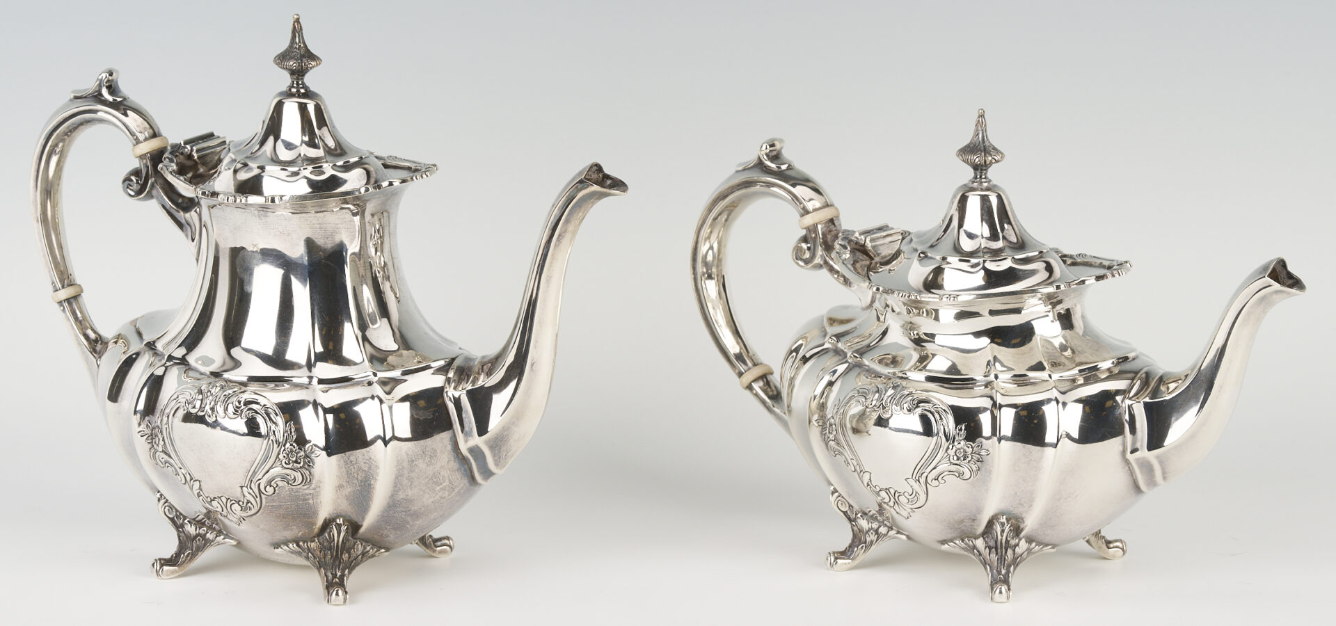 Lot 332: Reed & Barton 4-Pc. Sterling Tea Set, Hampton Court Shield