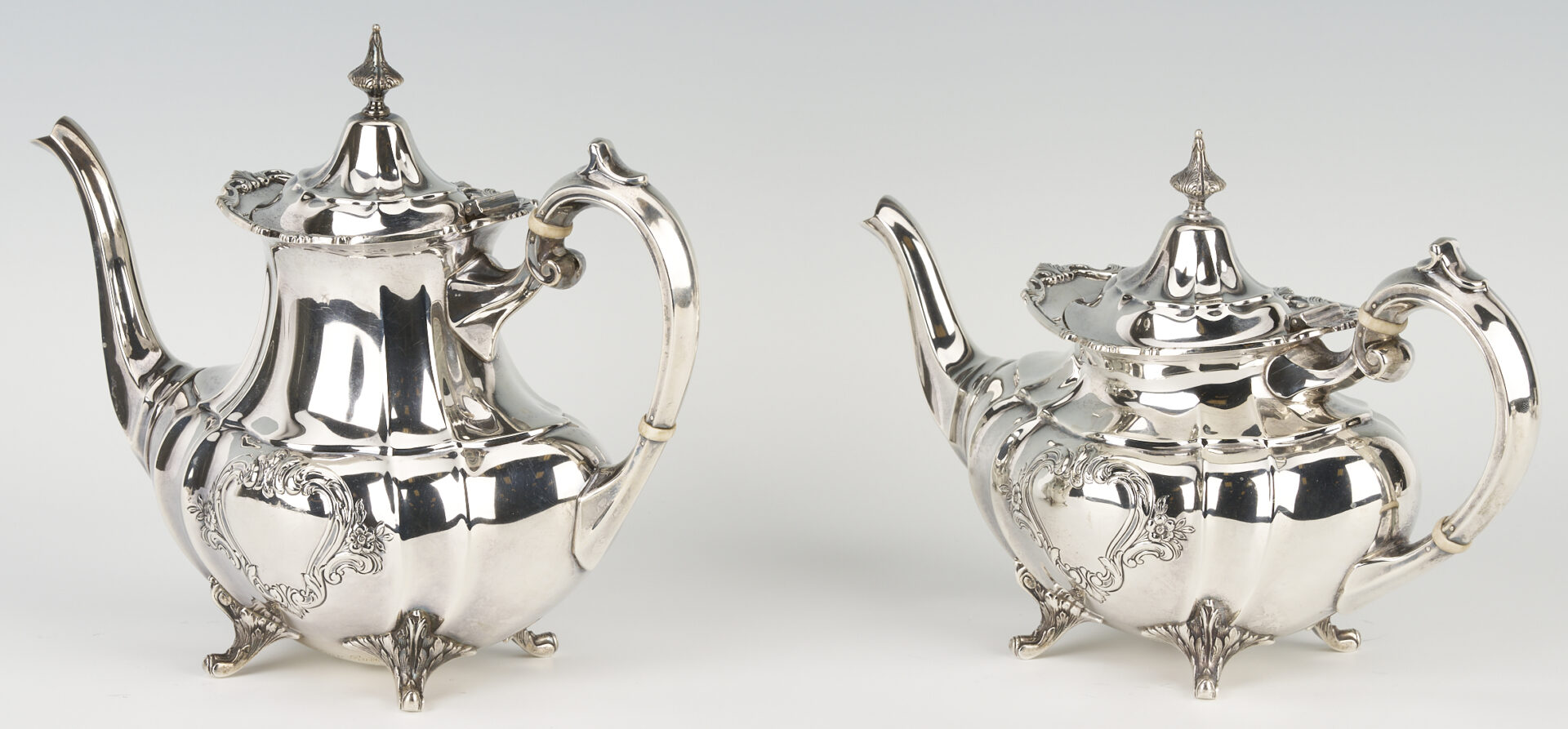 Lot 332: Reed & Barton 4-Pc. Sterling Tea Set, Hampton Court Shield