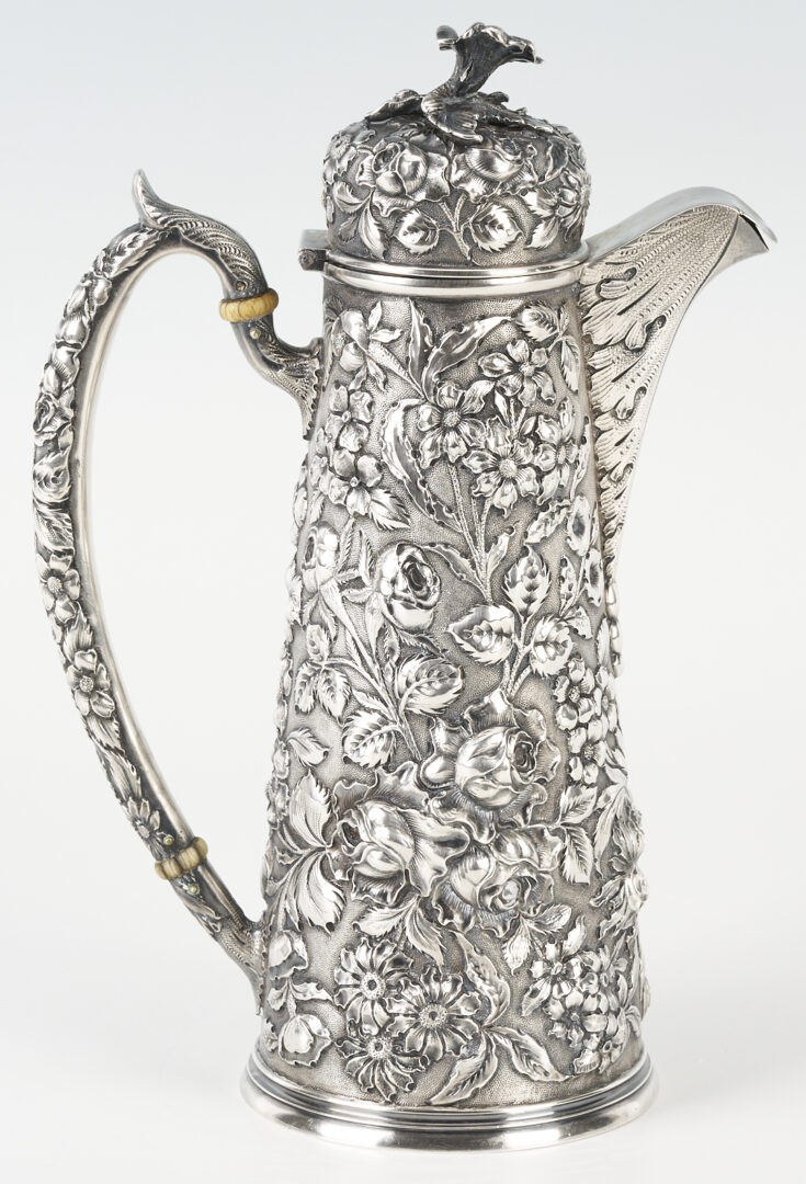 Lot 337: Kirk Repousse Sterling Silver Cheese Scoop & Coffee Pot