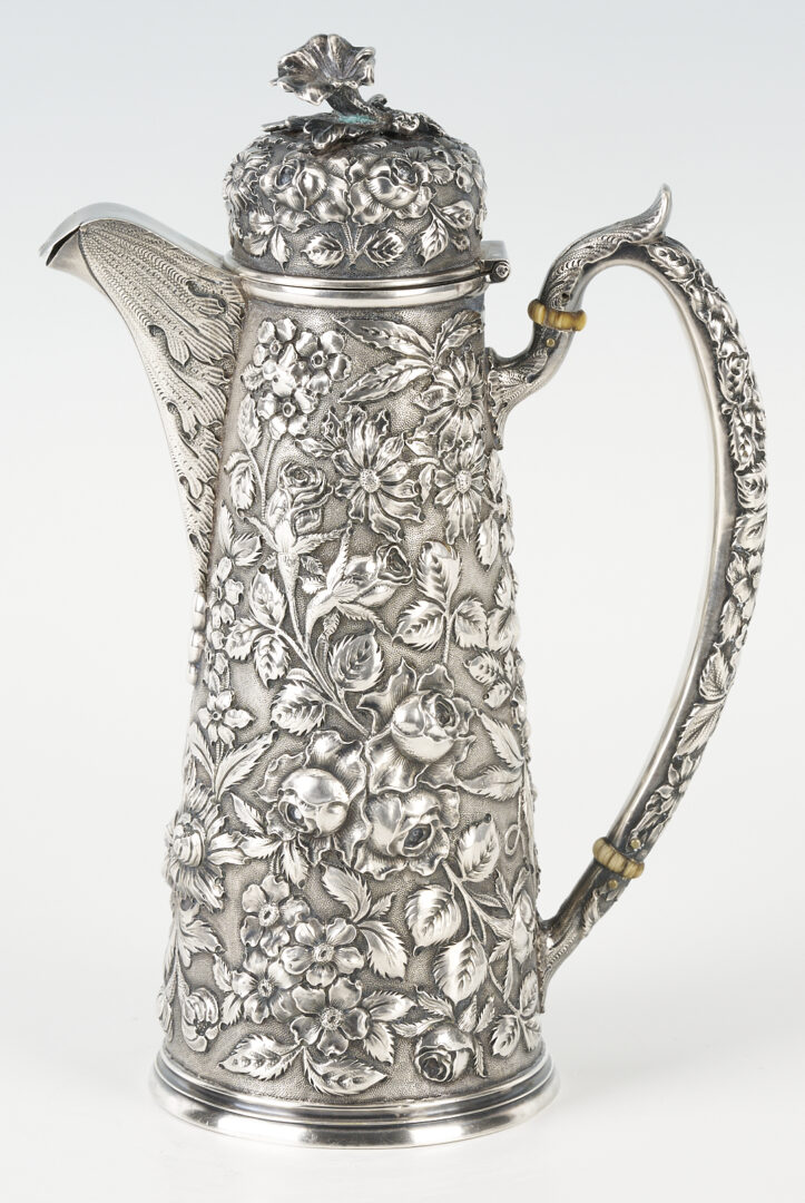 Lot 337: Kirk Repousse Sterling Silver Cheese Scoop & Coffee Pot