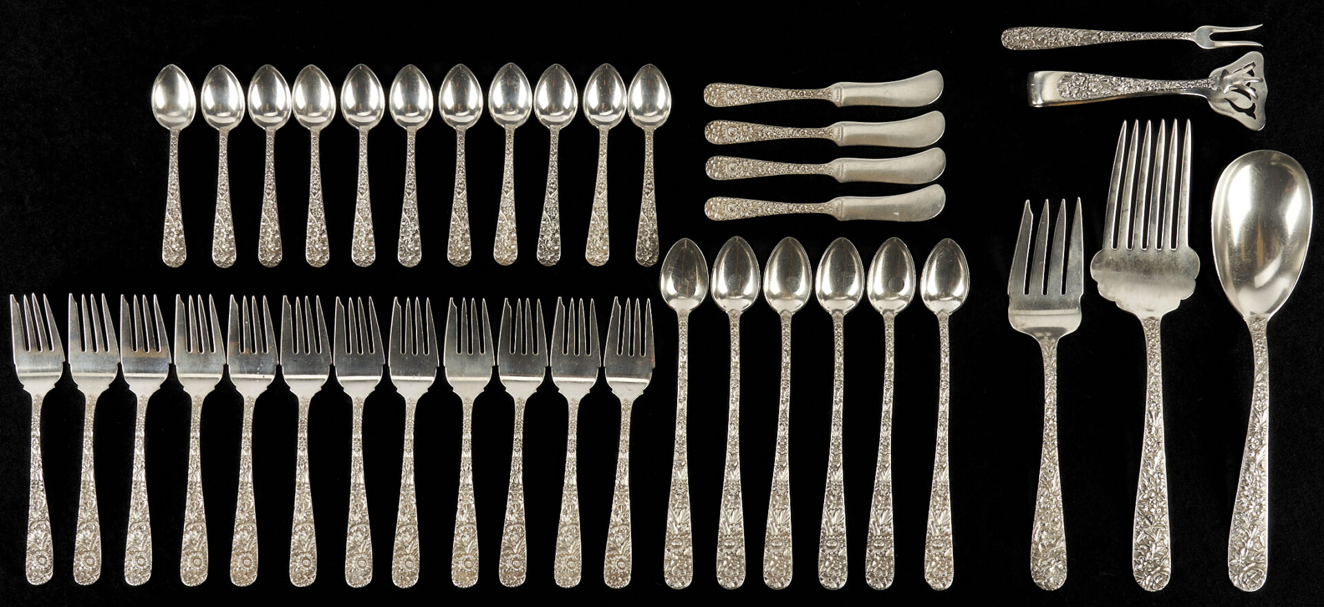 Lot 338: 38 pcs Kirk Steiff Rose Flatware