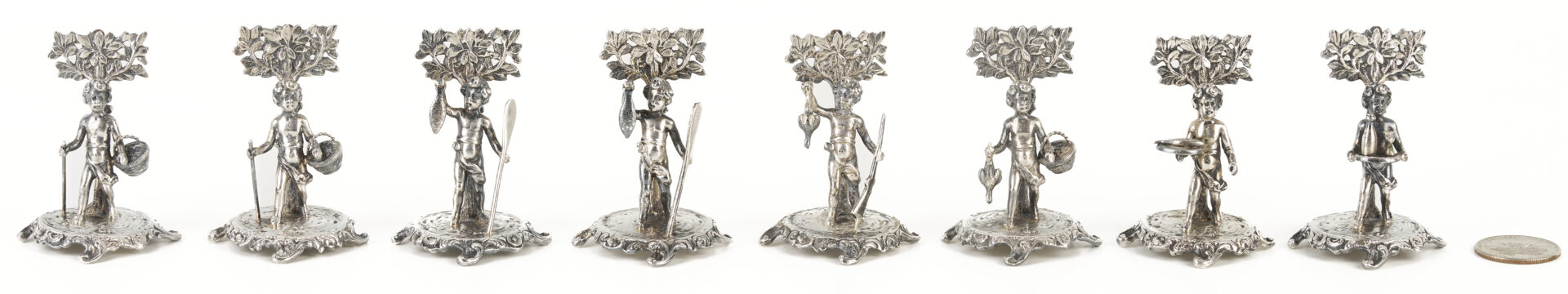 Lot 340: 8 Sterling Figural Menu or Place Card Holders