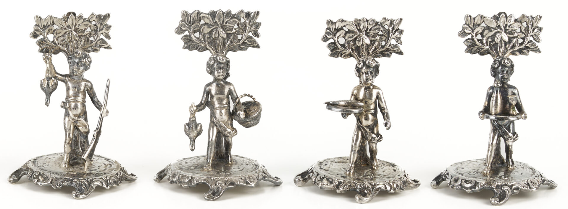 Lot 340: 8 Sterling Figural Menu or Place Card Holders