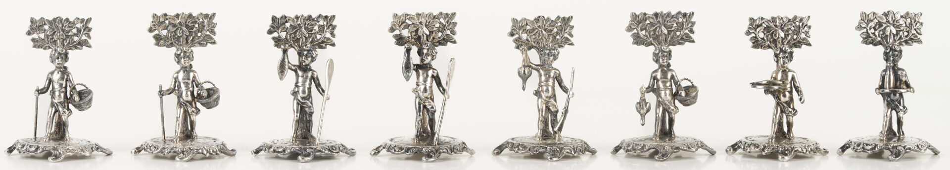 Lot 340: 8 Sterling Figural Menu or Place Card Holders