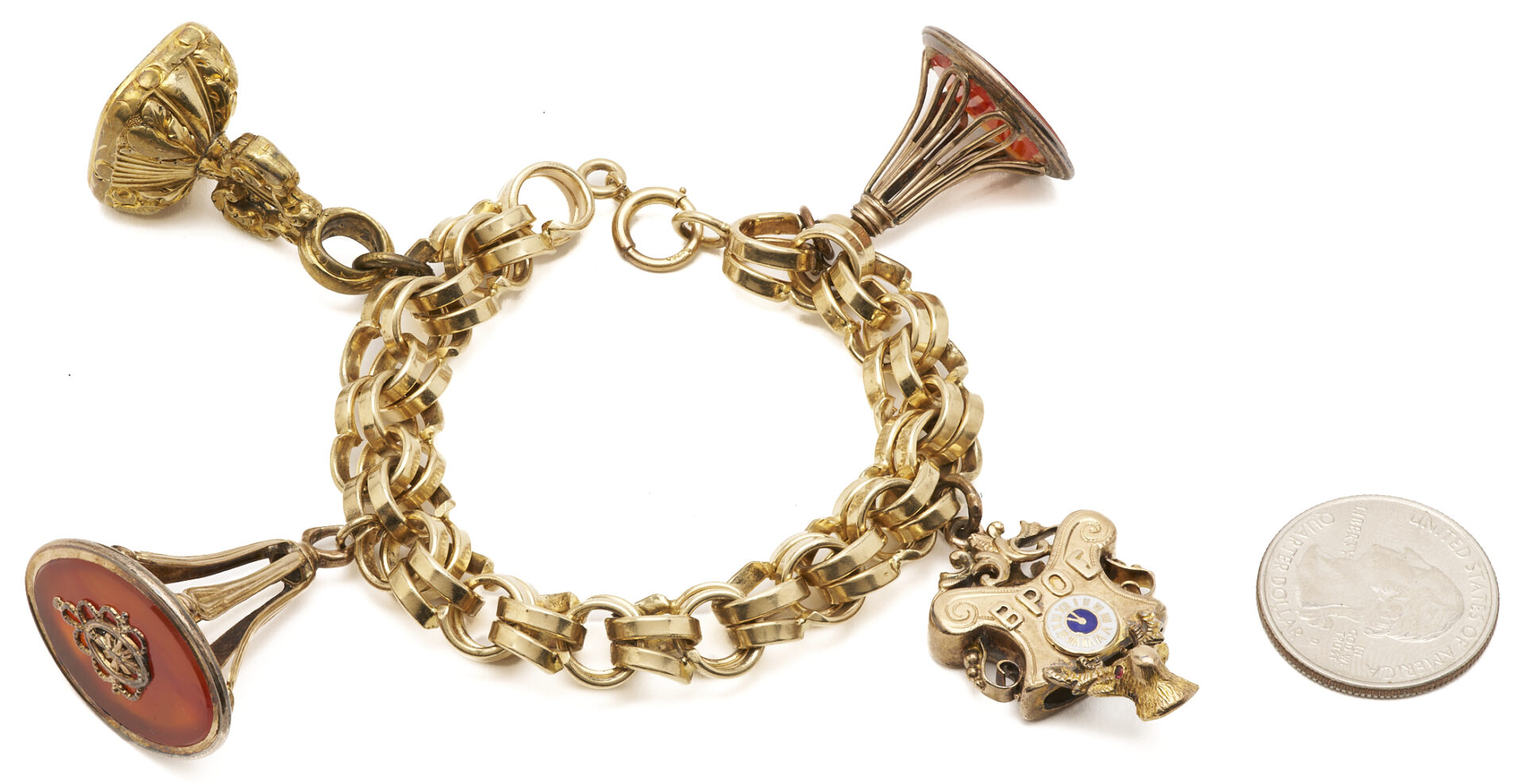 Lot 341: Lady's Vintage 14K Charm Bracelet w/ 5 Fobs