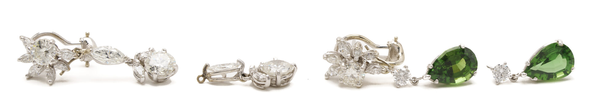 Lot 344: Lady's Vintage 18K White Gold Diamond Cluster Earrings with Diamond or Green Tourmaline Enhancers