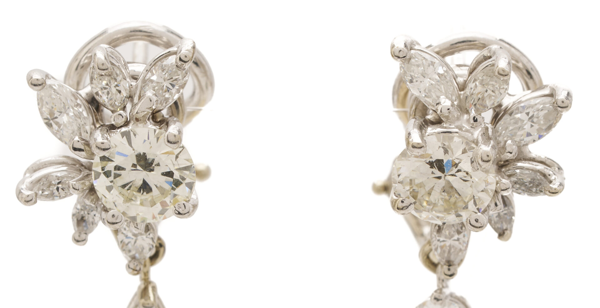 Lot 344: Lady's Vintage 18K White Gold Diamond Cluster Earrings with Diamond or Green Tourmaline Enhancers