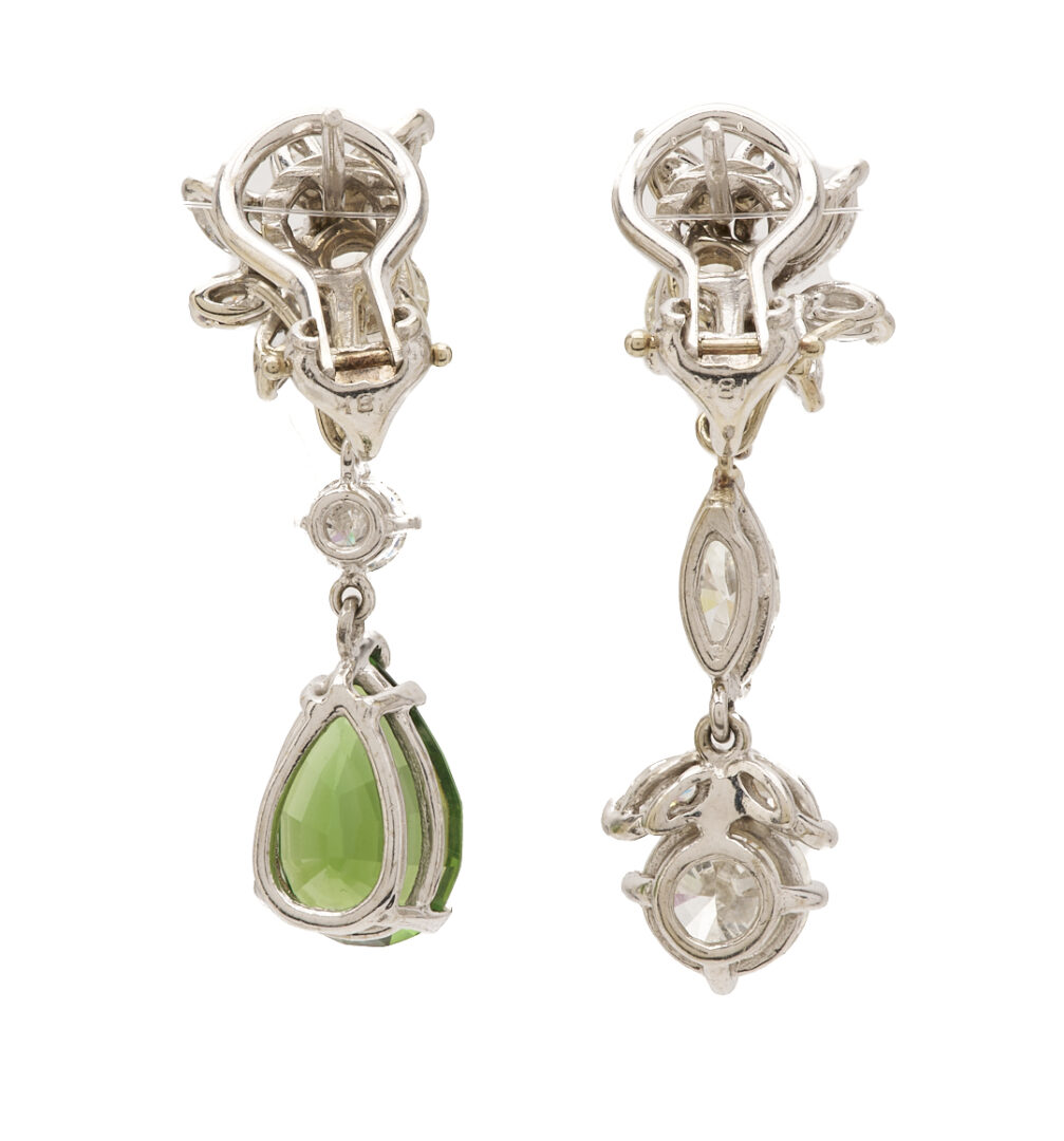 Lot 344: Lady's Vintage 18K White Gold Diamond Cluster Earrings with Diamond or Green Tourmaline Enhancers