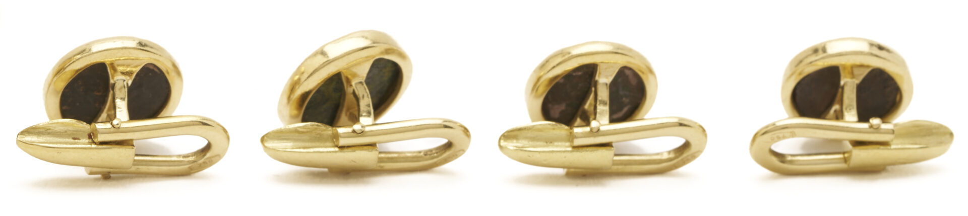 Lot 346: Gent's 18K Gold Ancient Greek Coin Cufflinks & Stud Set