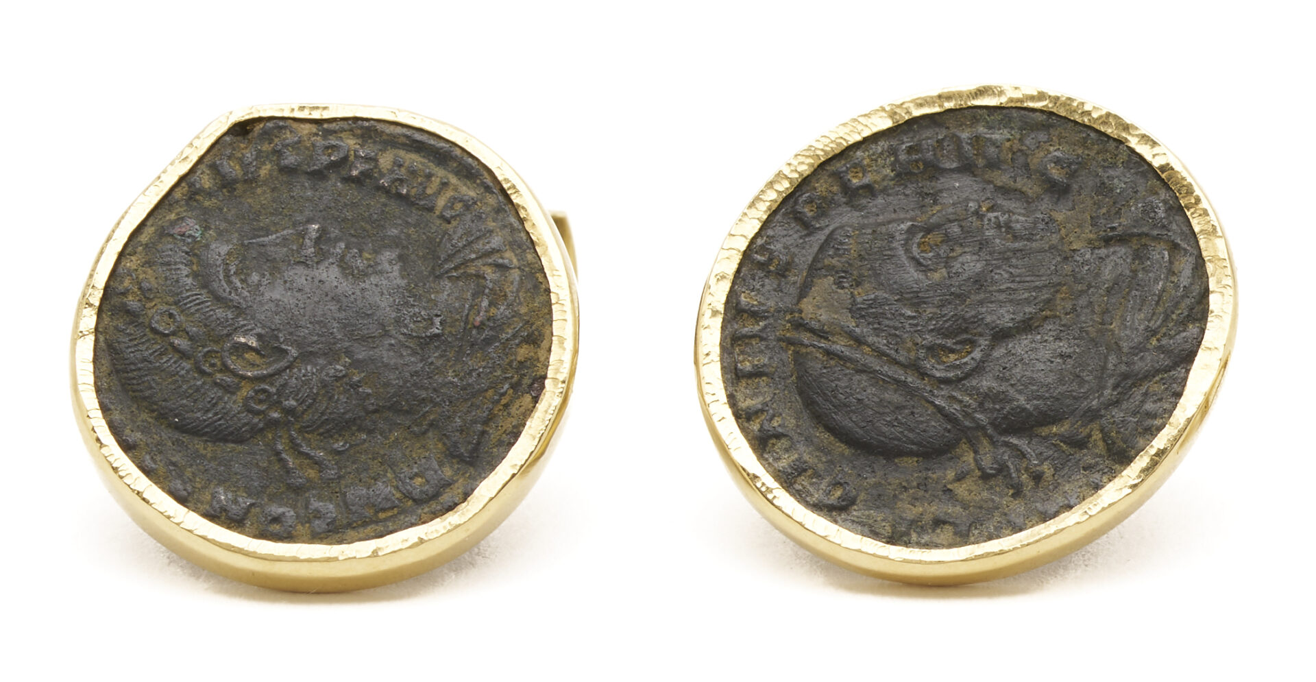 Lot 346: Gent's 18K Gold Ancient Greek Coin Cufflinks & Stud Set