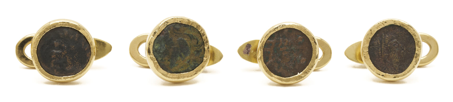 Lot 346: Gent's 18K Gold Ancient Greek Coin Cufflinks & Stud Set