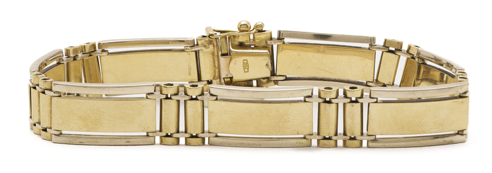 Lot 350: 18K Gold Italian Rectangle & Rivet Link Bracelet