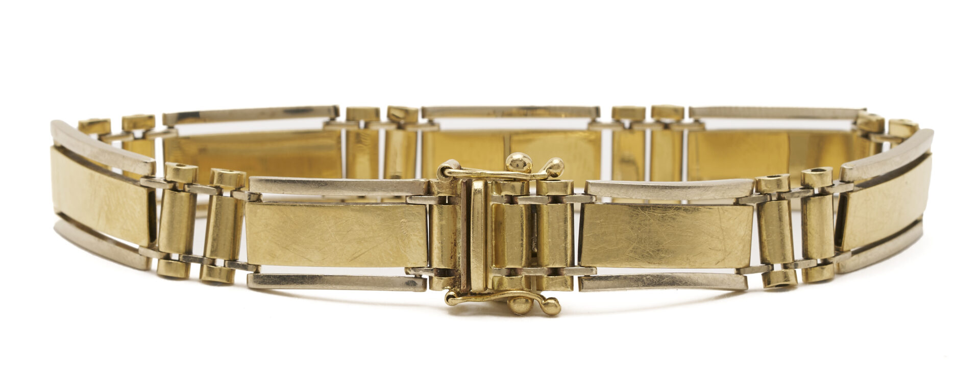 Lot 350: 18K Gold Italian Rectangle & Rivet Link Bracelet