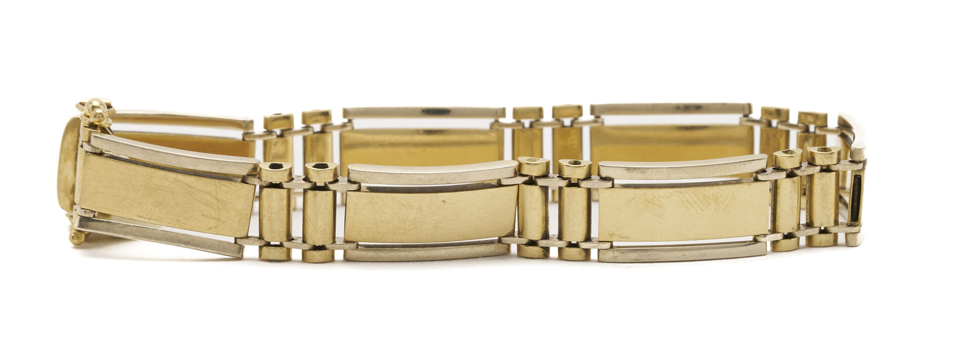 Lot 350: 18K Gold Italian Rectangle & Rivet Link Bracelet