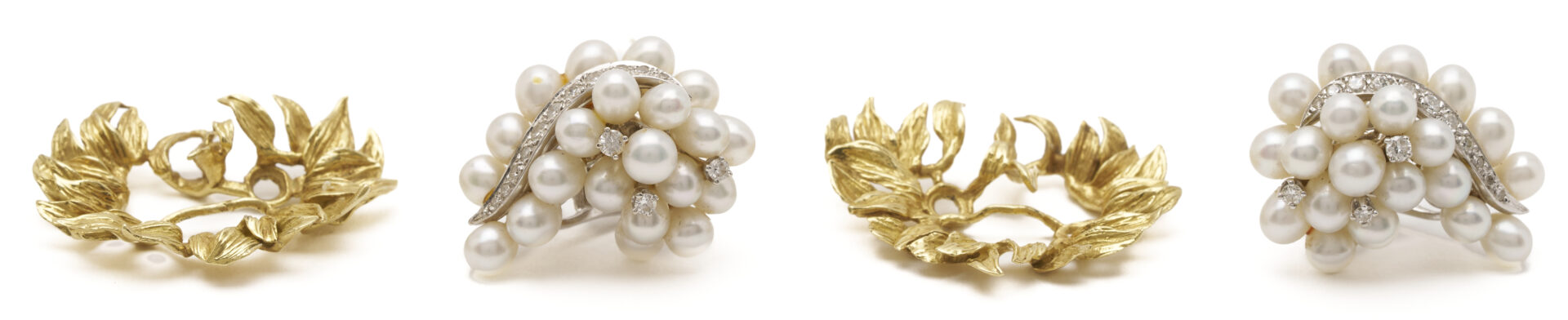 Lot 355: Lady's Vintage 14-18K Gold Pearl & Diamond Floral Earrings