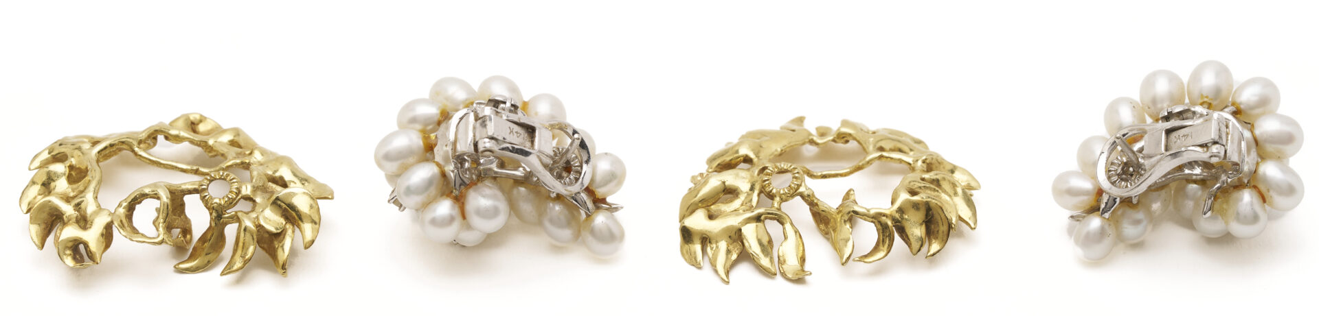 Lot 355: Lady's Vintage 14-18K Gold Pearl & Diamond Floral Earrings