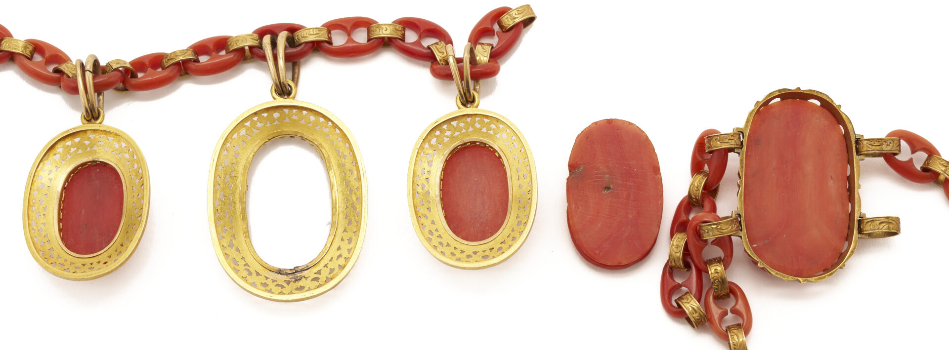 Lot 358: Gold & Victorian Red Coral Cameo Jewelry Fragments plus Hair Comb