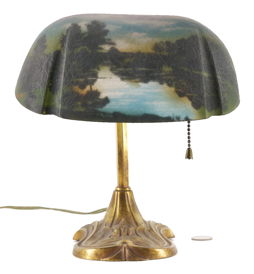 Lot 369: Pittsburgh Reverse Painted Glass Desk Lamp, Labeled