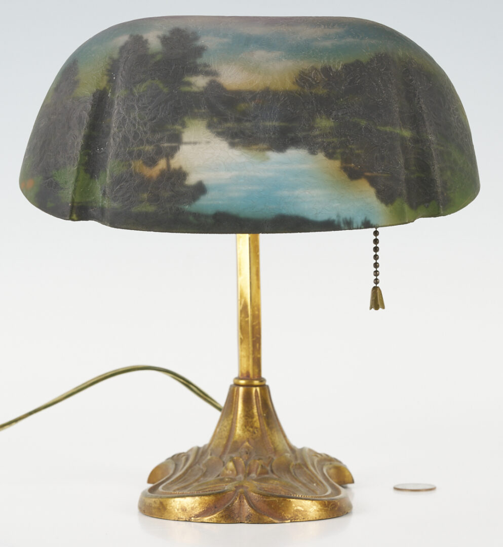 Lot 369: Pittsburgh Reverse Painted Glass Desk Lamp, Labeled