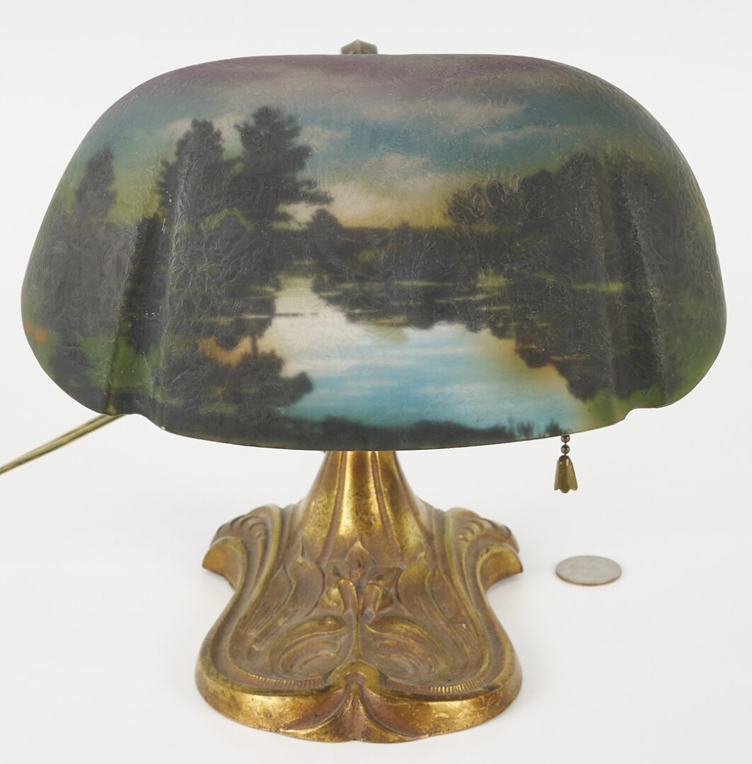 Lot 369: Pittsburgh Reverse Painted Glass Desk Lamp, Labeled