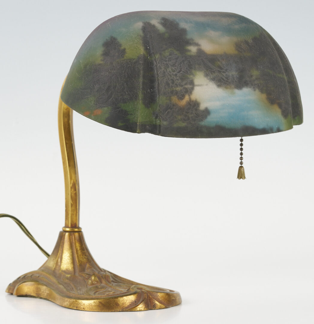 Lot 369: Pittsburgh Reverse Painted Glass Desk Lamp, Labeled