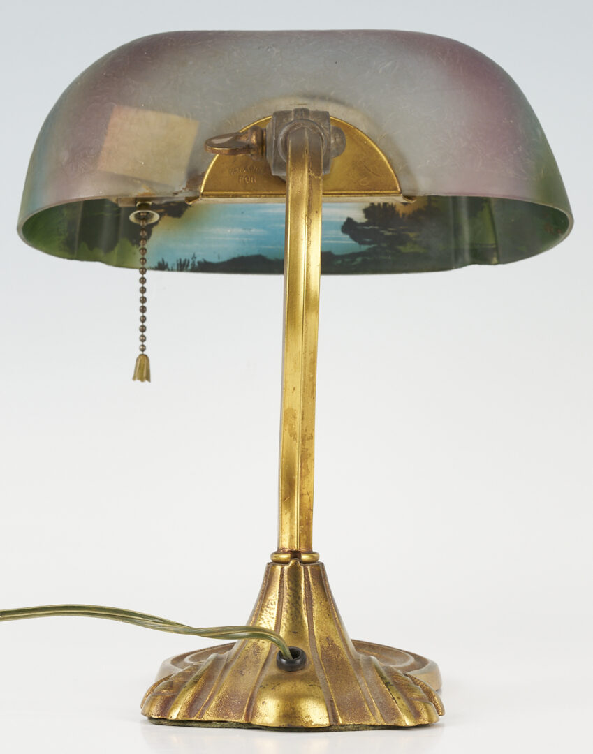 Lot 369: Pittsburgh Reverse Painted Glass Desk Lamp, Labeled