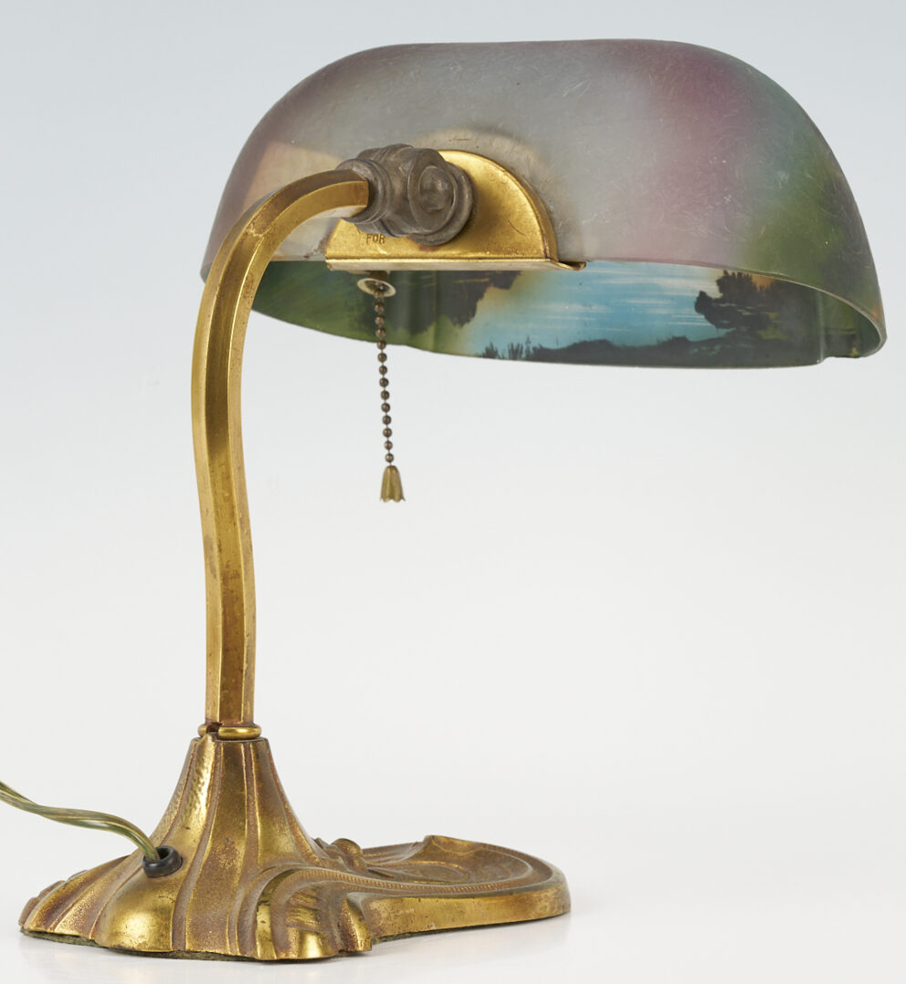 Lot 369: Pittsburgh Reverse Painted Glass Desk Lamp, Labeled