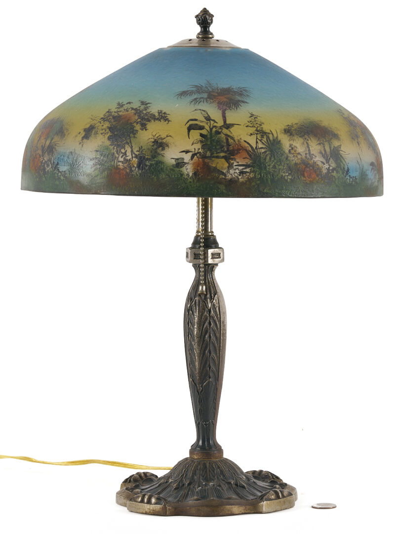 Lot 370: Table Lamp w/ Reverse Painted Shade, Pittsburgh Lamp & Glass Co.