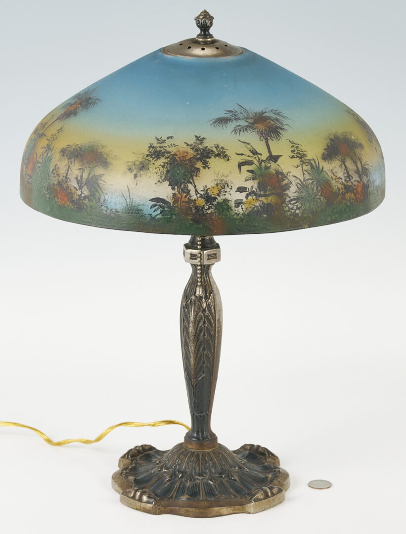 Lot 370: Table Lamp w/ Reverse Painted Shade, Pittsburgh Lamp & Glass Co.