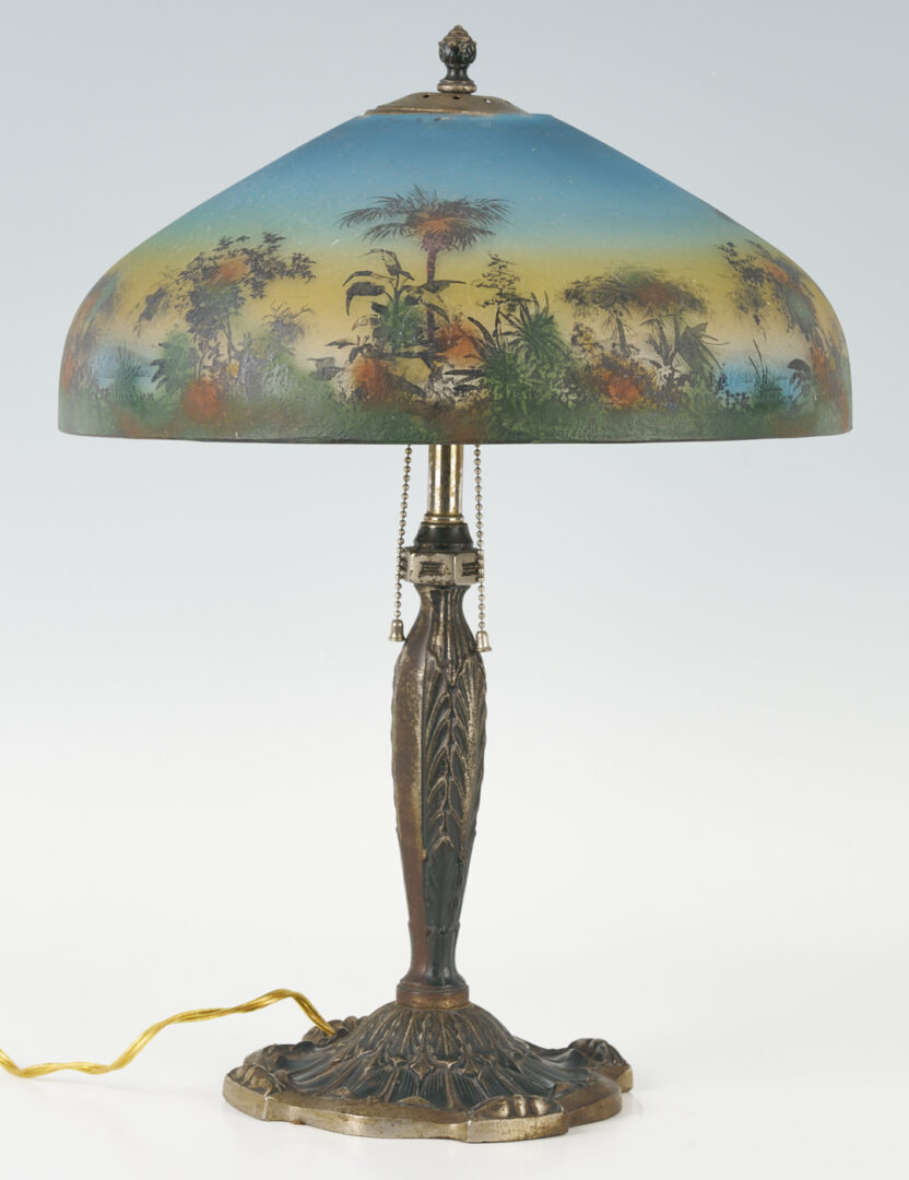 Lot 370: Table Lamp w/ Reverse Painted Shade, Pittsburgh Lamp & Glass Co.