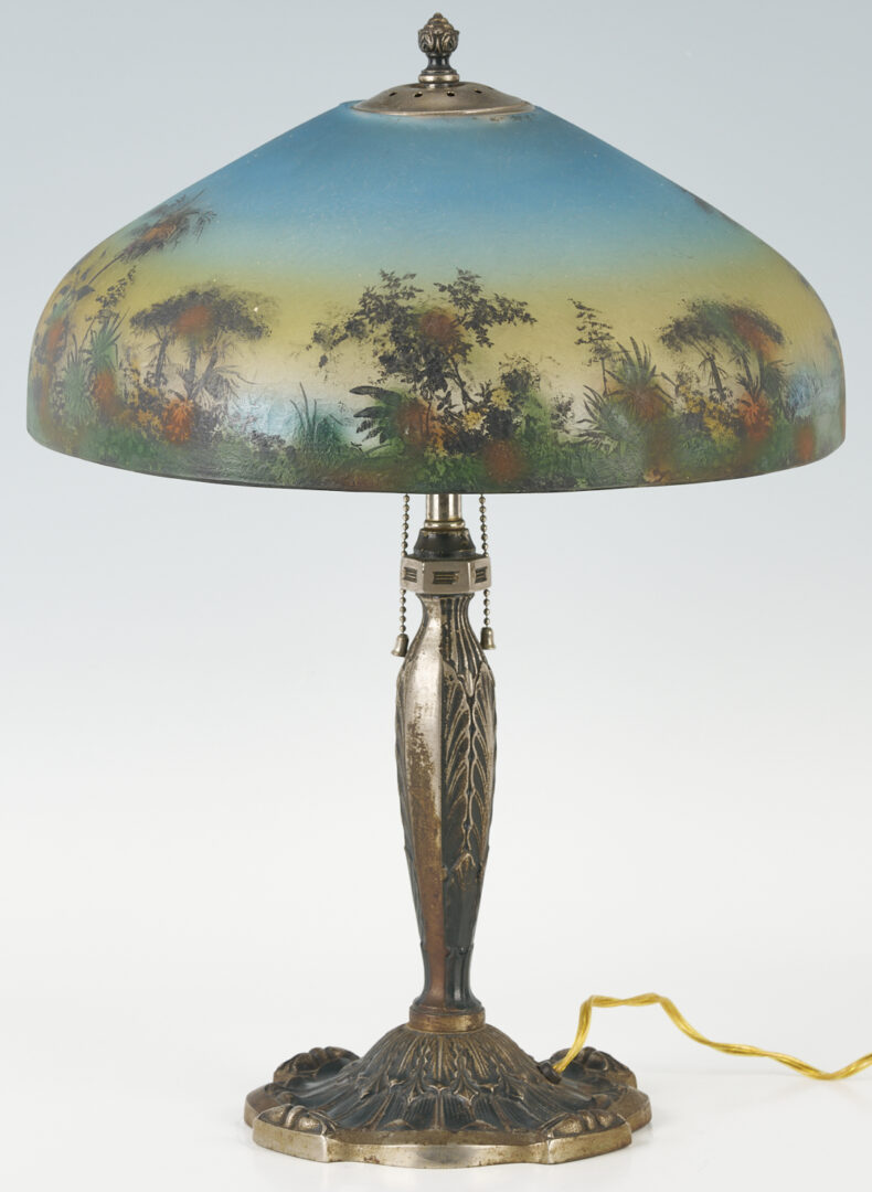 Lot 370: Table Lamp w/ Reverse Painted Shade, Pittsburgh Lamp & Glass Co.