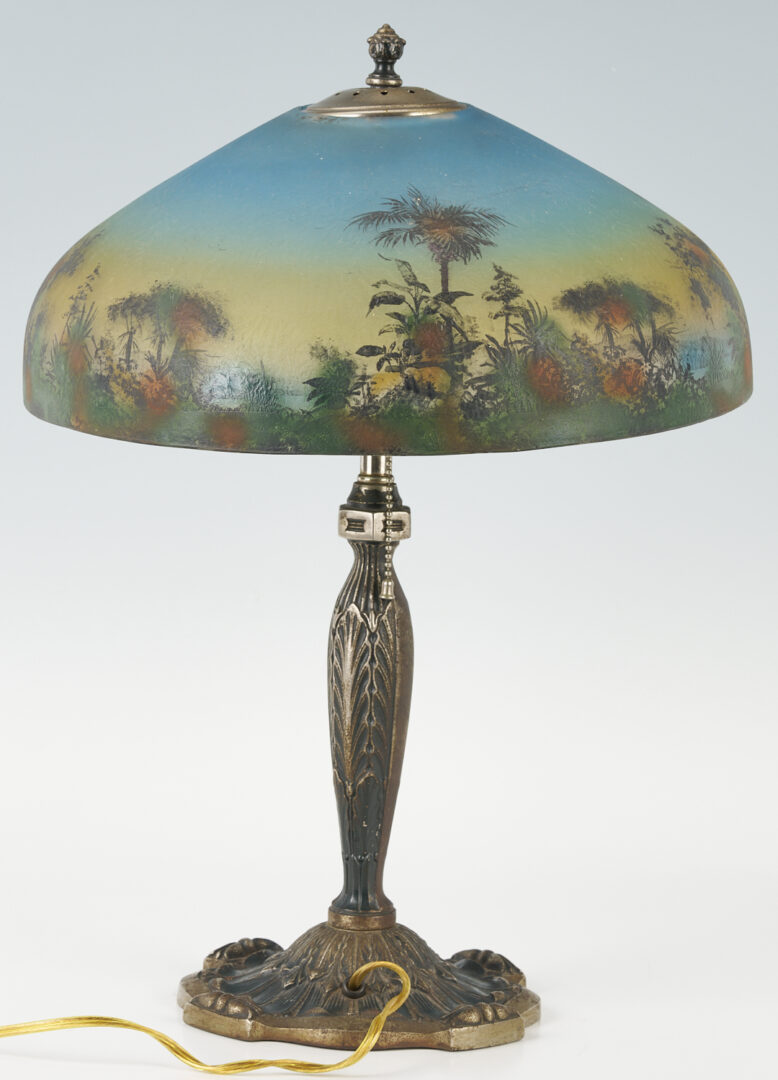 Lot 370: Table Lamp w/ Reverse Painted Shade, Pittsburgh Lamp & Glass Co.