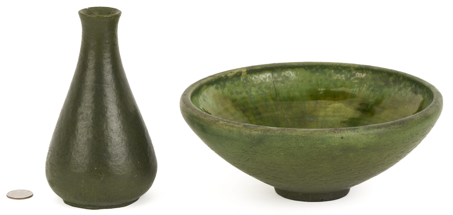 Lot 372: Grueby Art Pottery Bowl and Small Vase