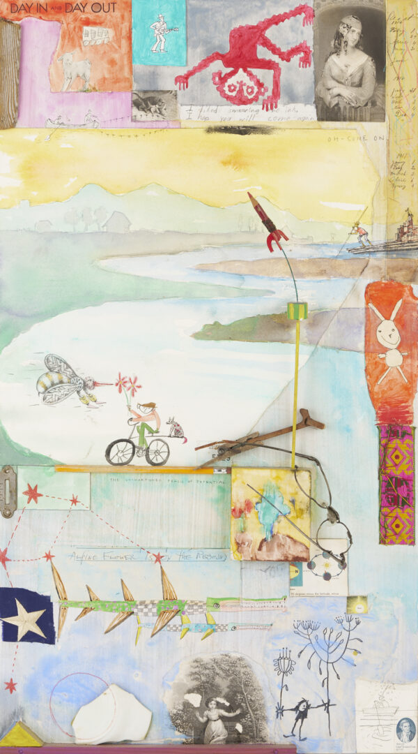 Lot 389: Andrew Saftel Mixed Media Collage Painting, Day In Day Out