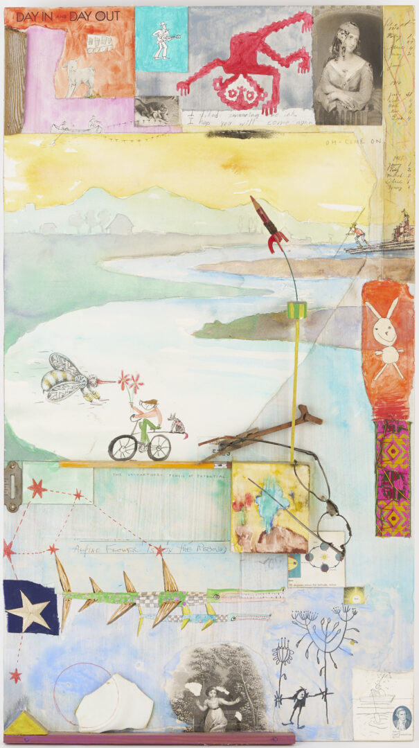 Lot 389: Andrew Saftel Mixed Media Collage Painting, Day In Day Out