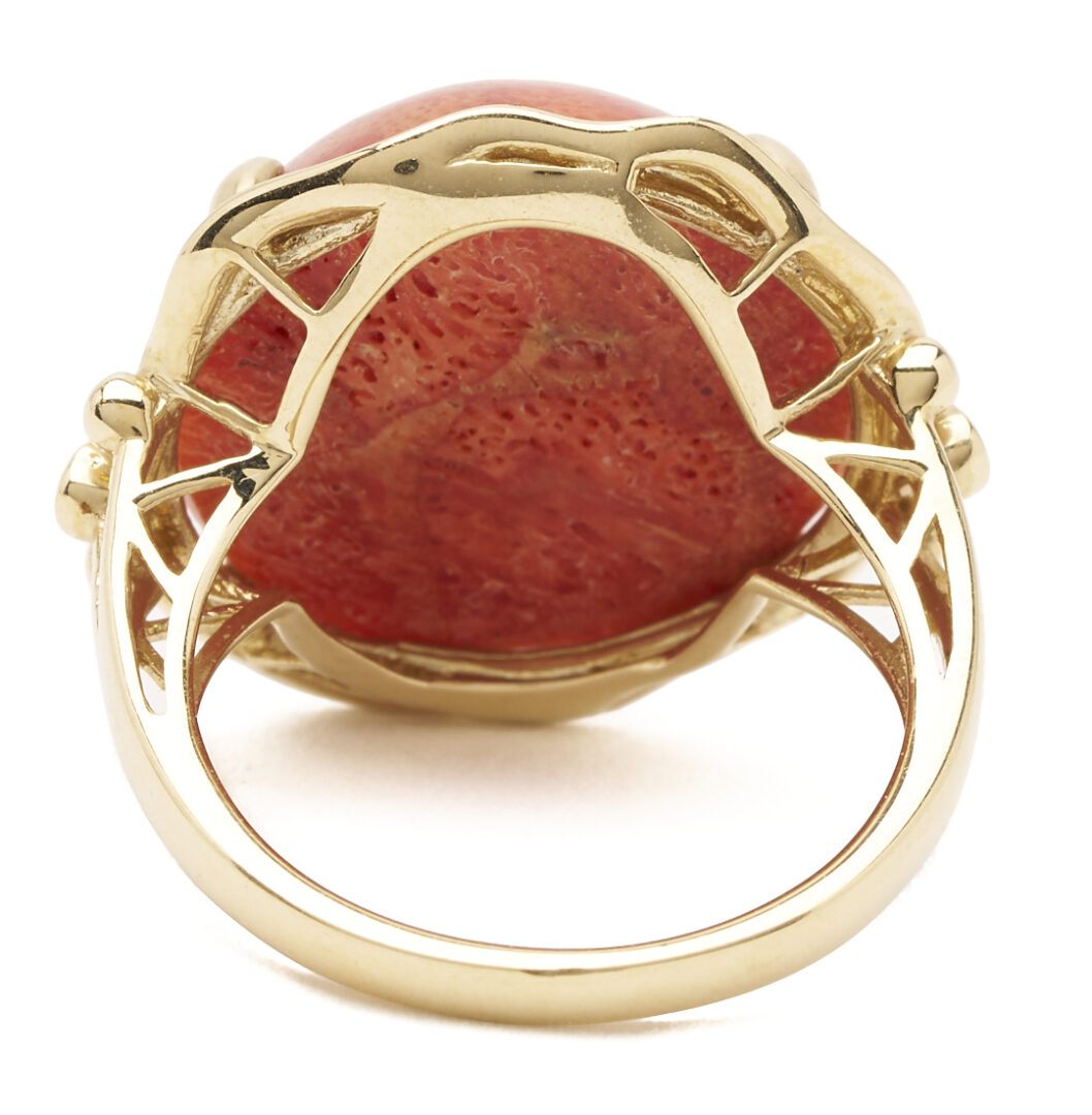 Lot 38: Three (3) Pcs Gold & Sponge Coral Jewelry plus Multistone Ring