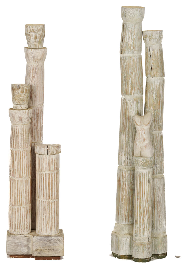 Lot 395: Two (2) Meyer Wolfe Carved Wood Totem Sculptures, Exhibited