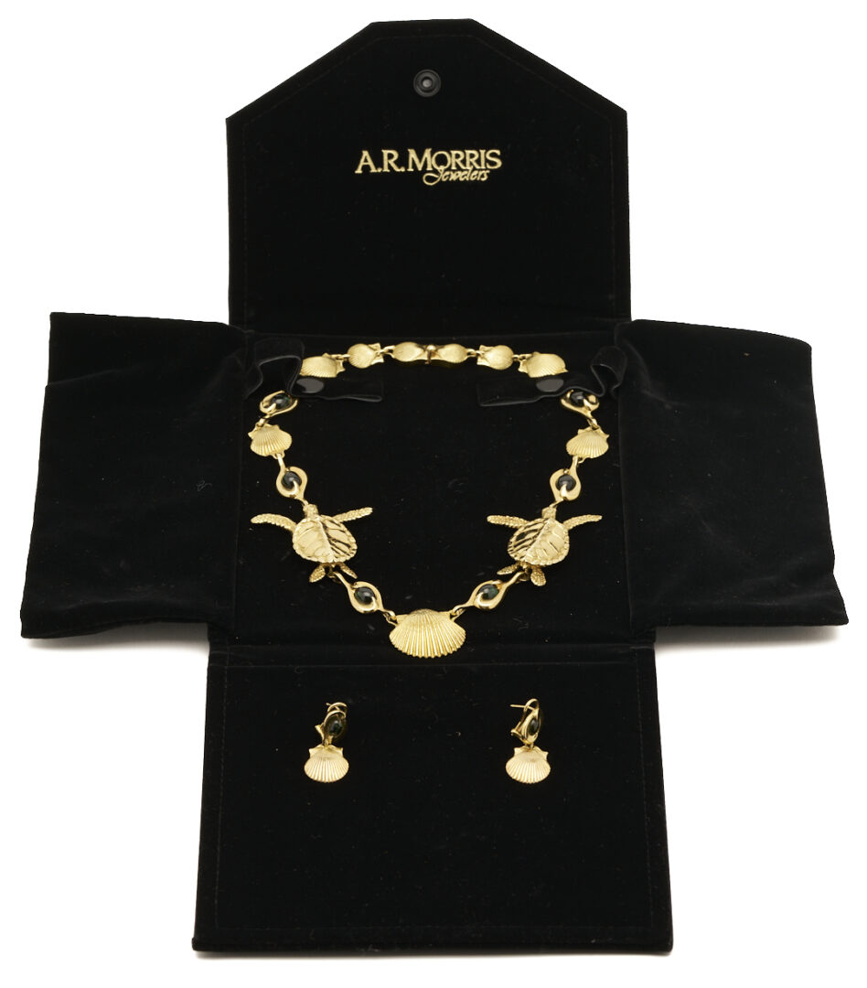 Lot 40: Andre Harvey 18K Sea Turtle Necklace & Earrings