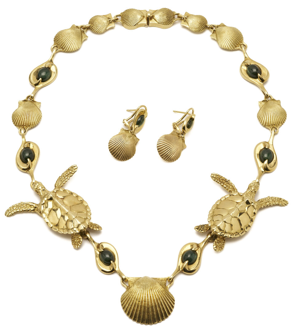 Lot 40: Andre Harvey 18K Sea Turtle Necklace & Earrings