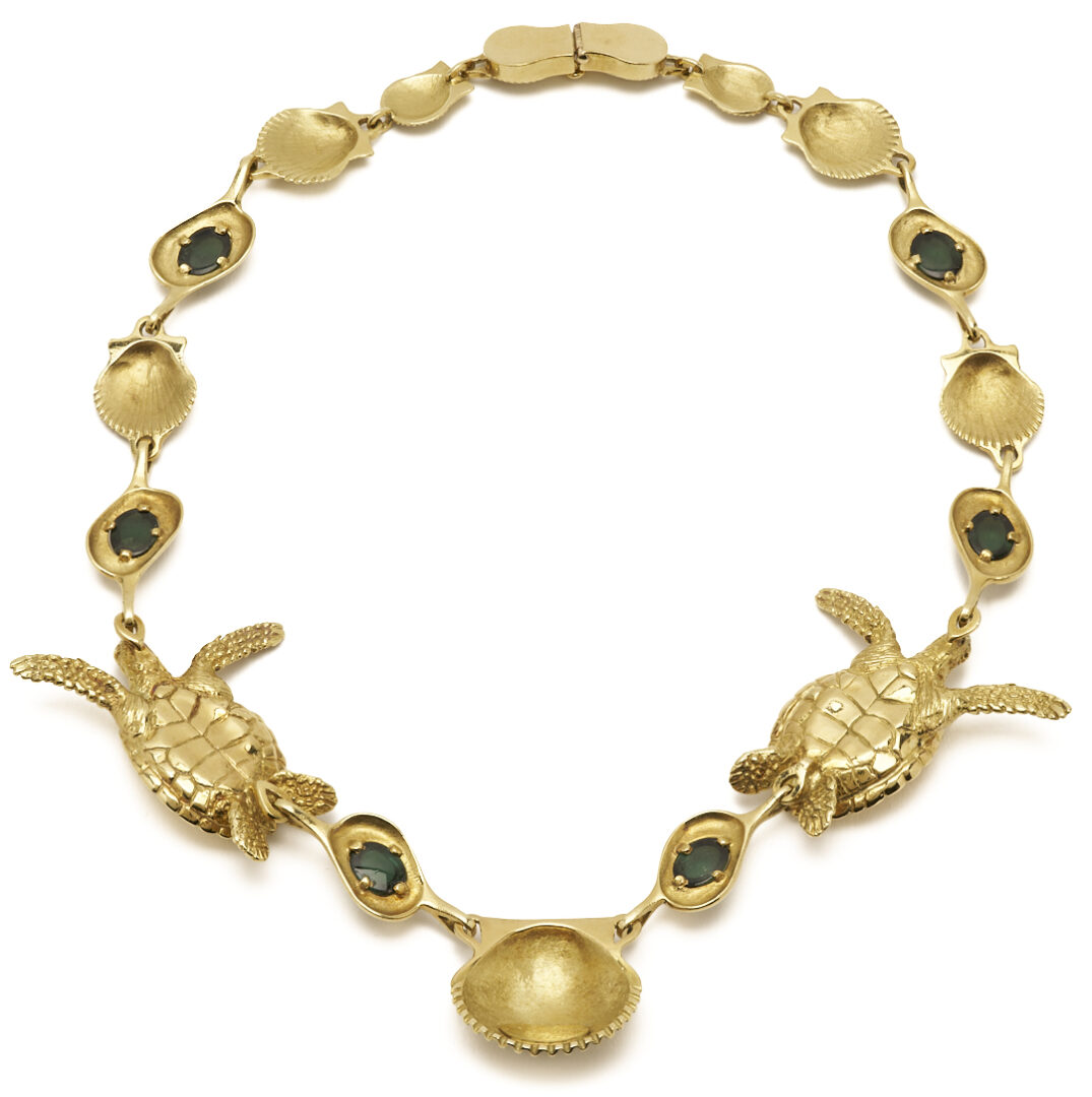 Lot 40: Andre Harvey 18K Sea Turtle Necklace & Earrings