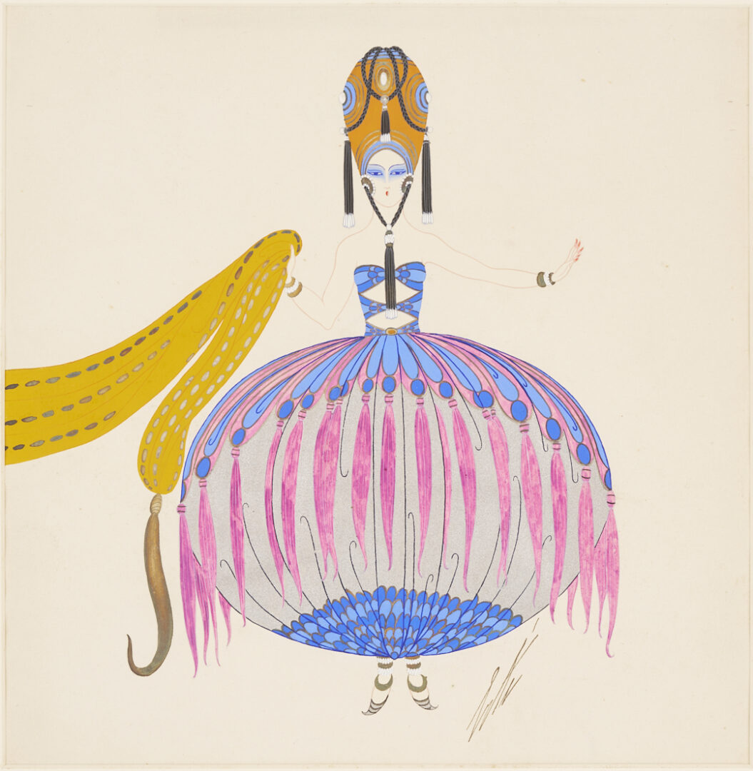 Lot 423: Original Erte Art Deco Costume Painting, Signed