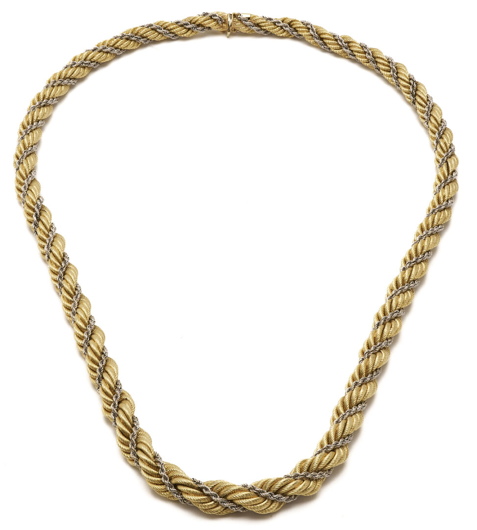 Lot 42: Lady's Italian 18K Gold 24" Two Tone Rope Necklace