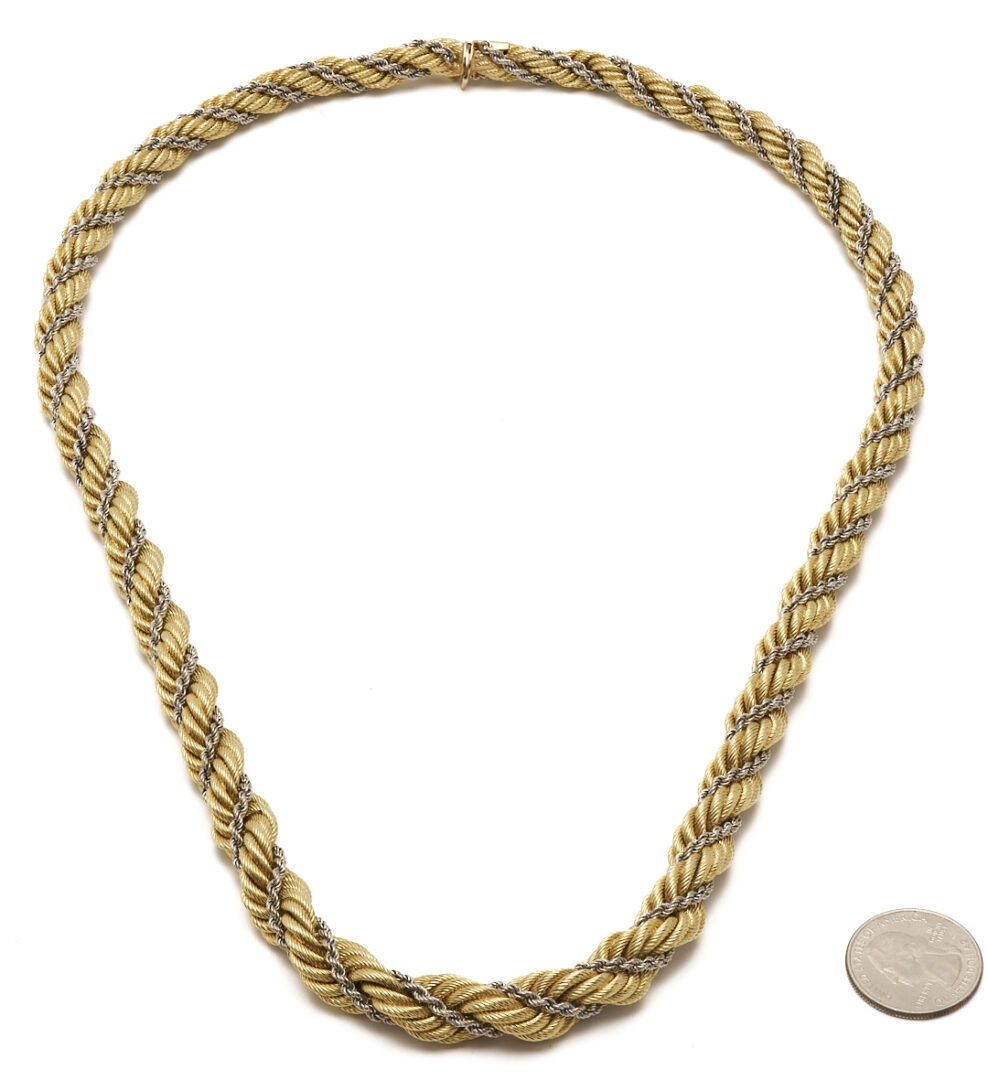 Lot 42: Lady's Italian 18K Gold 24" Two Tone Rope Necklace