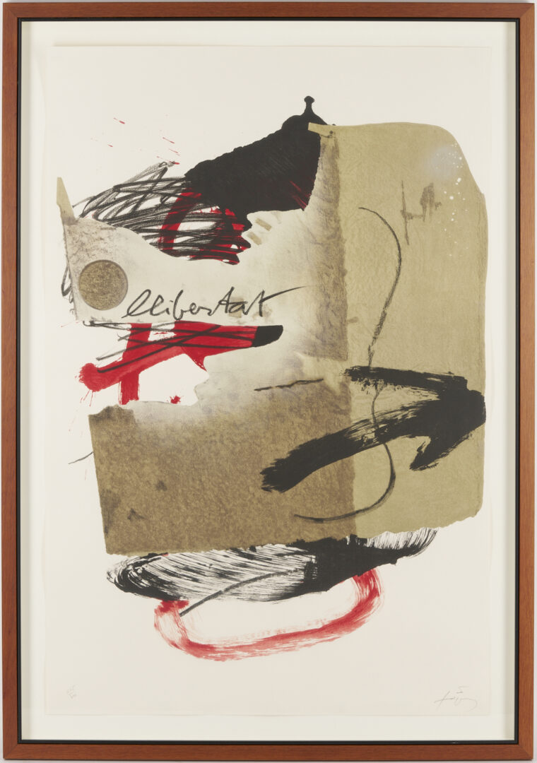 Lot 437: Antoni Tapies Signed Lithograph, Llibertat/ Liberty, plus Exhibtion Catalog