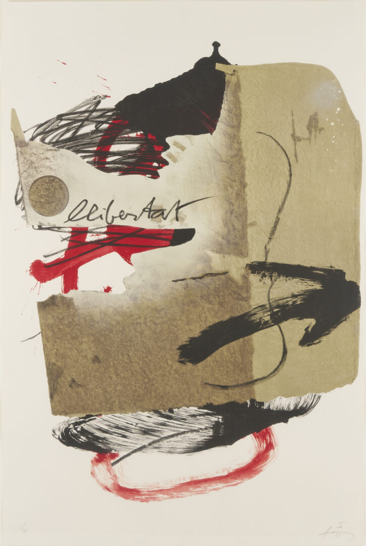 Lot 437: Antoni Tapies Signed Lithograph, Llibertat/ Liberty, plus Exhibtion Catalog