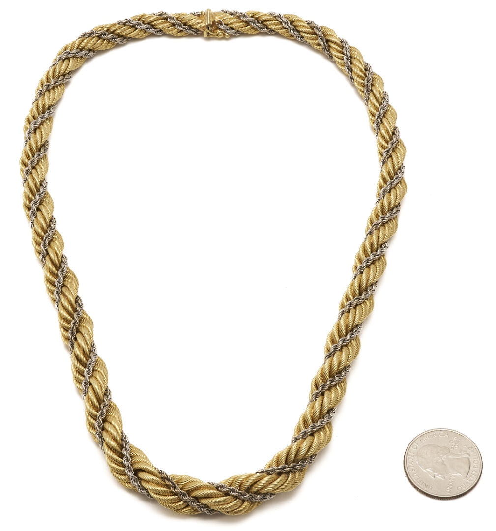 Lot 43: Lady's Italian 18K Gold 19" Two Tone Rope Chain Necklace