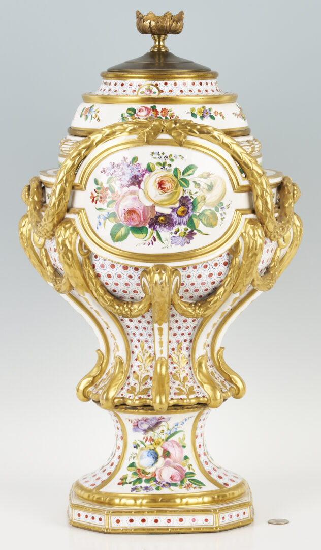 Lot 457: Large Sevres Style Lidded Porcelain Urn