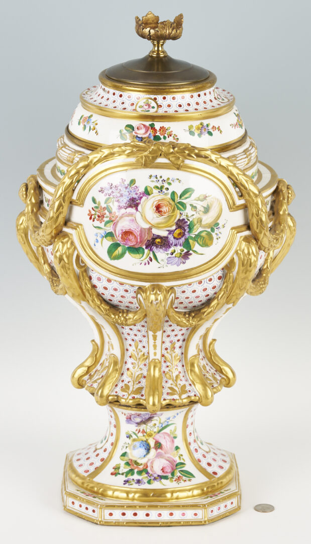 Lot 457: Large Sevres Style Lidded Porcelain Urn